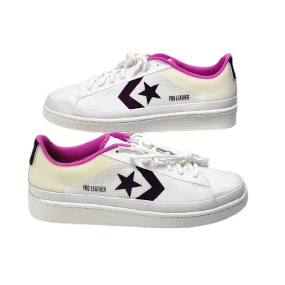 CONVERSE Pro Leather OX Low White Purple Sneakers Unisex Women 11.5- Men 10 NWOB - Picture 3 of 9